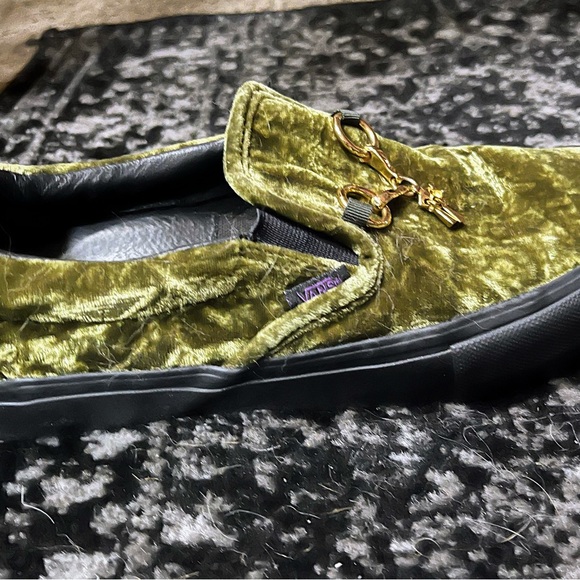 Vans green velvet slip ons. Barely worn. - Picture 2 of 5
